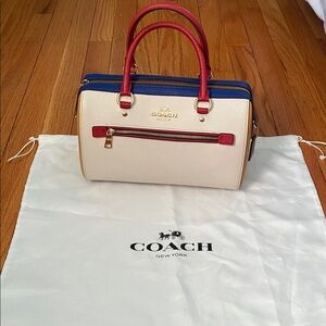 Coach Colorblock Satchel in Cream, Blue & Red